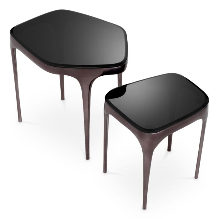 Table d'appoint dorée en verre fumé (lot de 2) | Eichholtz Deacon