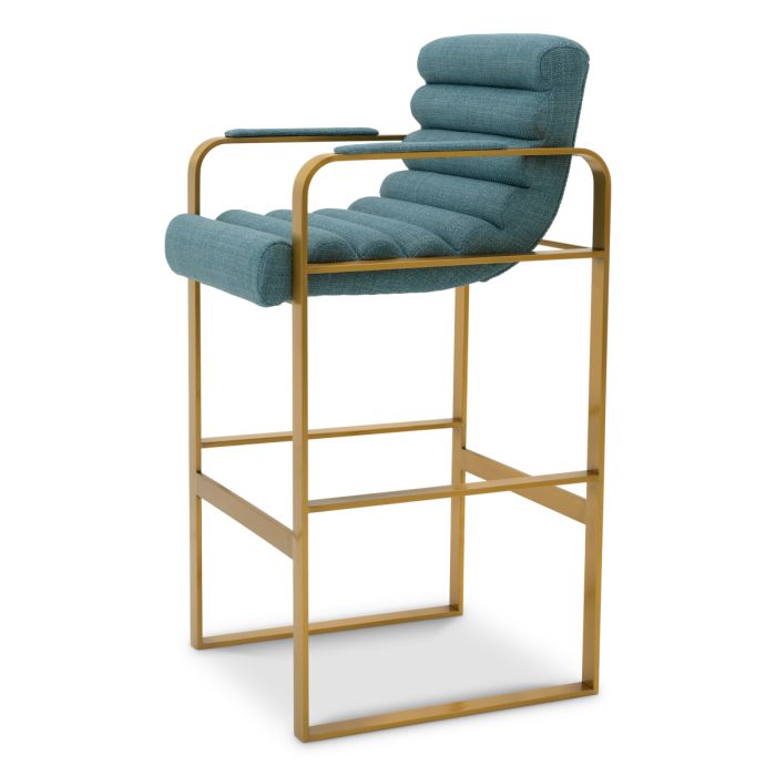 Chaise de bar dorée en tissu bleu | Eichholtz Olsean