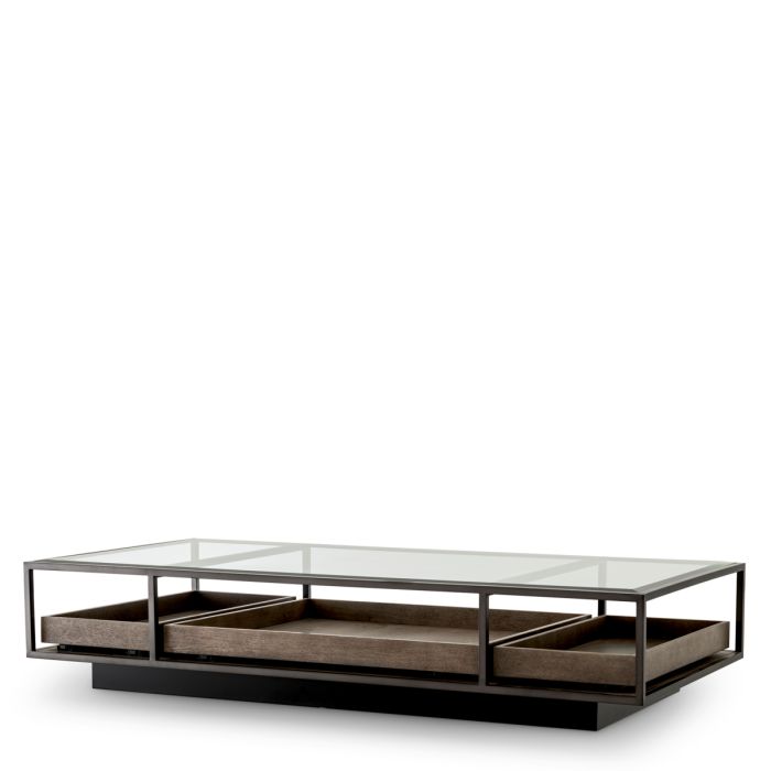 Table basse en verre et bois marron | Eichholtz Roxton