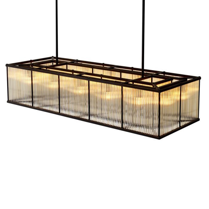 Lustre rectangulaire en bronze et en verre vintage | Eichholtz Bernardi