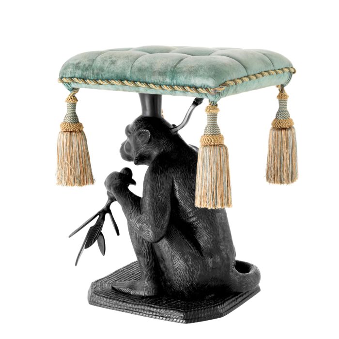 Pouf noir en velours turquoise | Eichholtz Monkey