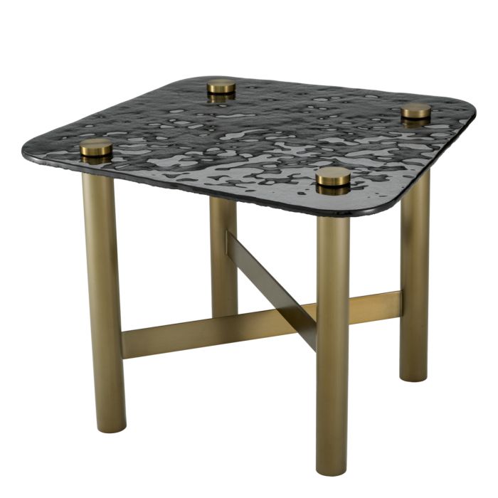 Table d'appoint en laiton brossé et verre fumé texturé | Eichholtz Cortes