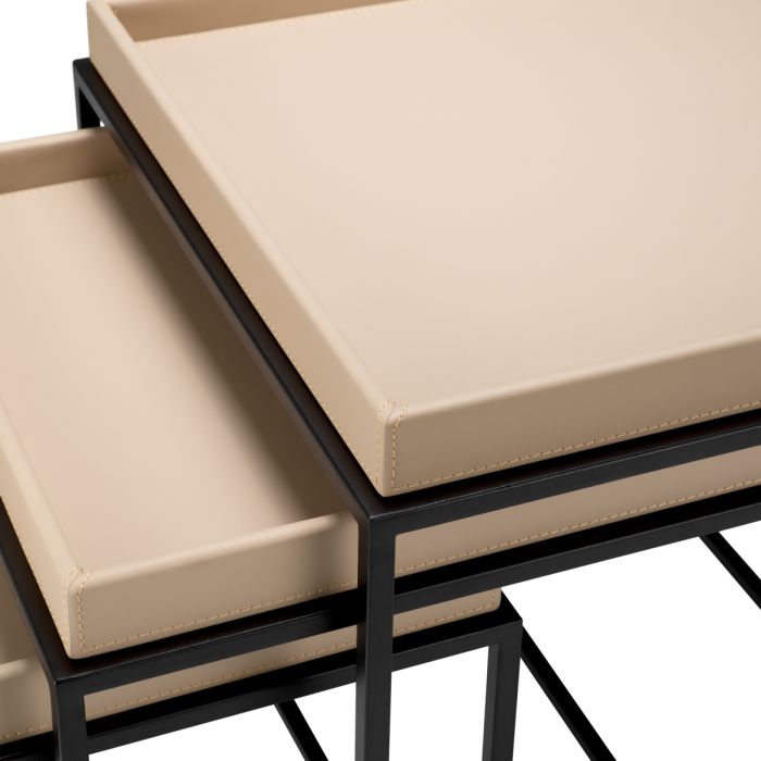 Table d'appoint en cuir crème (lot de 3) | Eichholtz Leonard