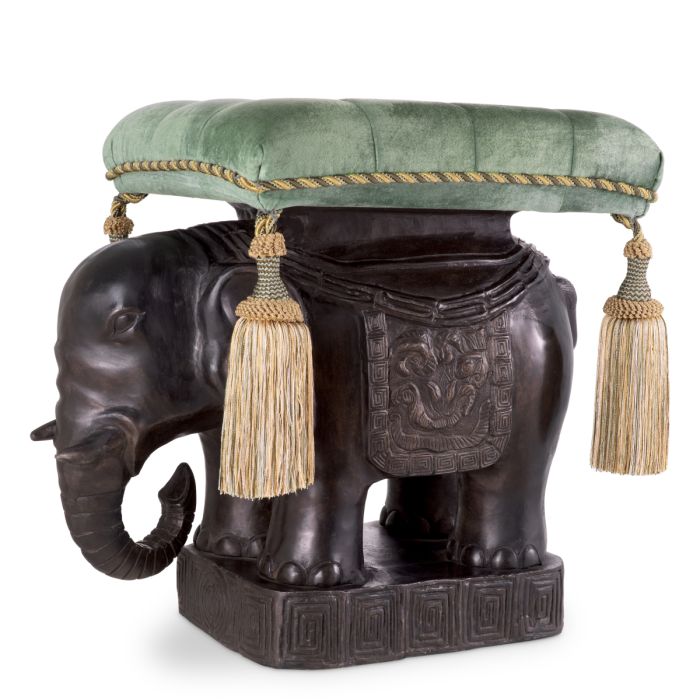 Pouf en bronze et velours vert | Eichholtz Elephant