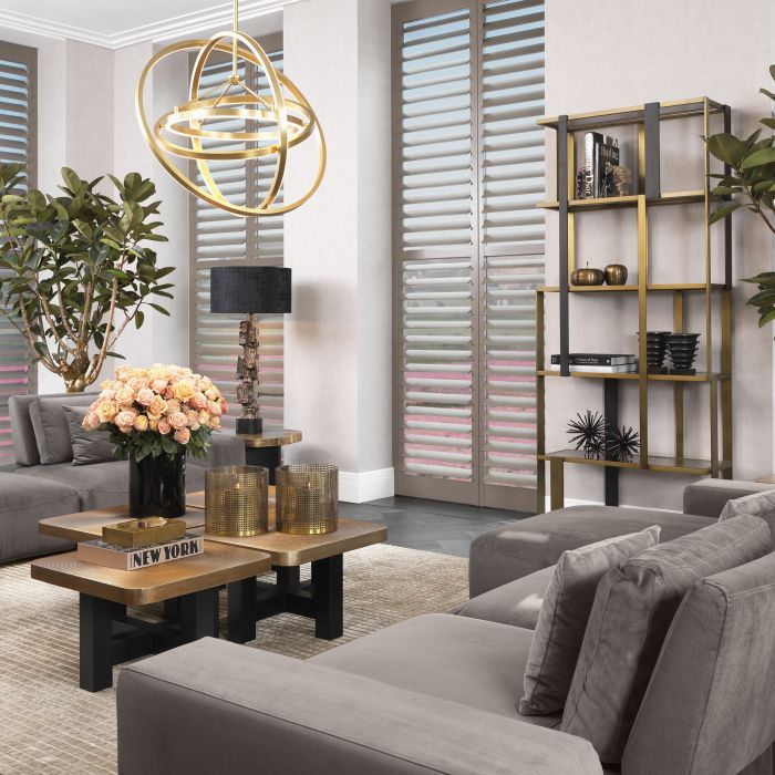 Étagère en laiton brossé et verre fumé | Eichholtz Clio 2