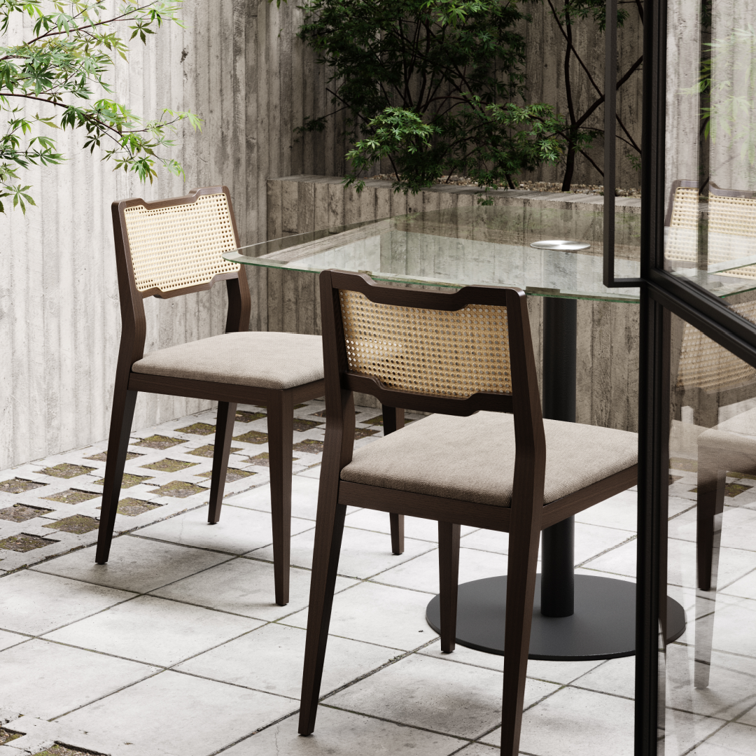 Chaise de salle à manger en velours et bois teinté | Domkapa Eva