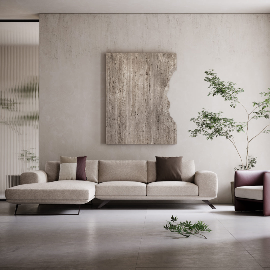 Canapé d'angle 3-4 places en tissu vert amande | Domkapa Aniston