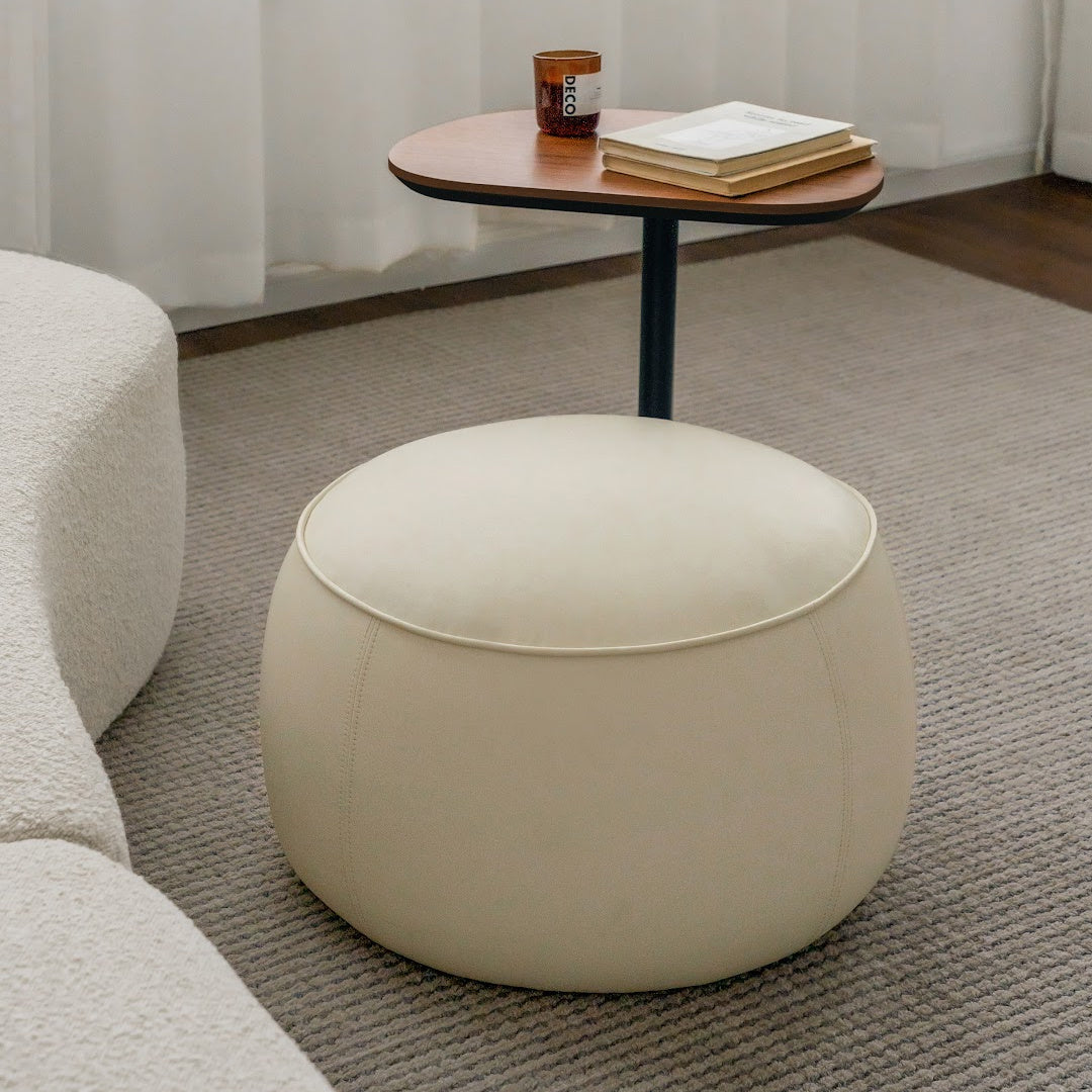 Pouf en simili cuir beige | Grado Fagao