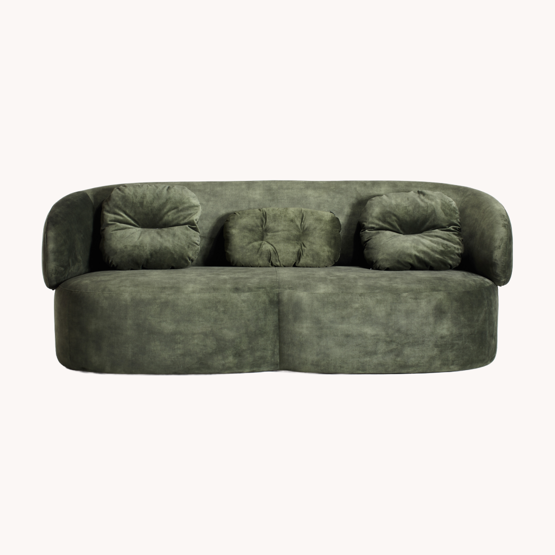 Canapé 3 places en tissu vert chamoisé | Grado Flora