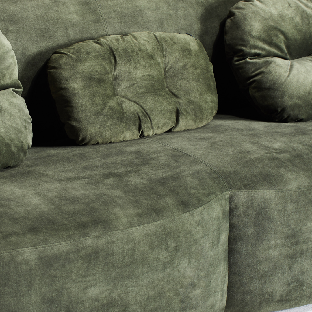 Canapé 3 places en tissu vert chamoisé | Grado Flora
