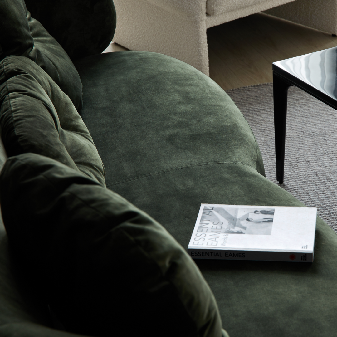 Canapé 3 places en tissu vert chamoisé | Grado Flora