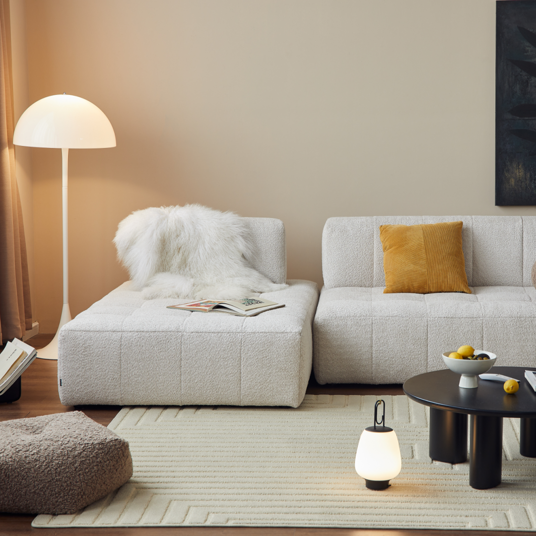 Canapé modulable 3 places en tissu blanc cassé | Grado Mousse