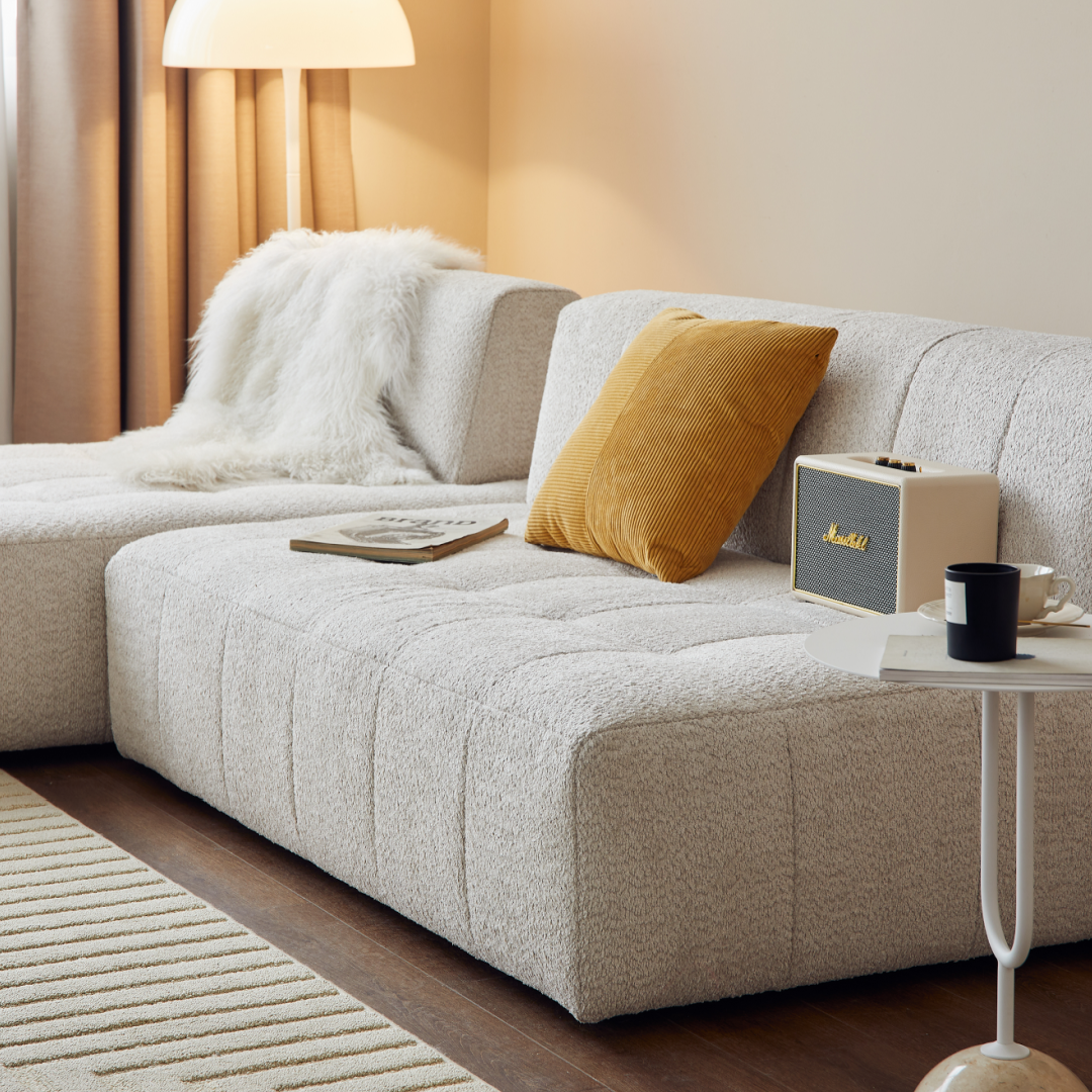 Canapé modulable 3 places en tissu blanc cassé | Grado Mousse