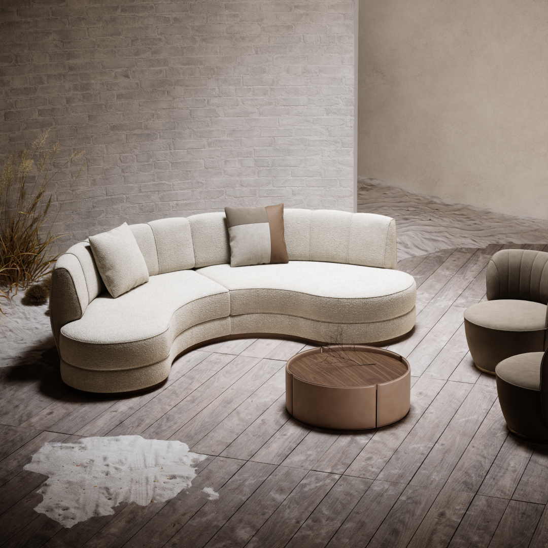 Canapé incurvé en velours crème | Domkapa Stella