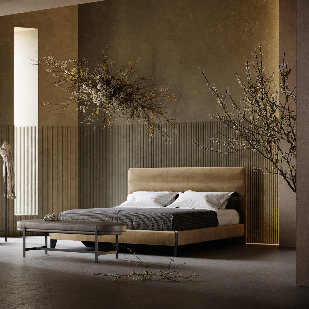 Lit bouclé taupe | Domkapa Yumi