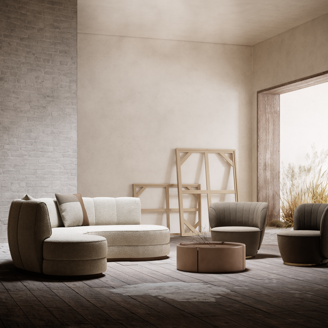 Canapé incurvé en velours crème | Domkapa Stella