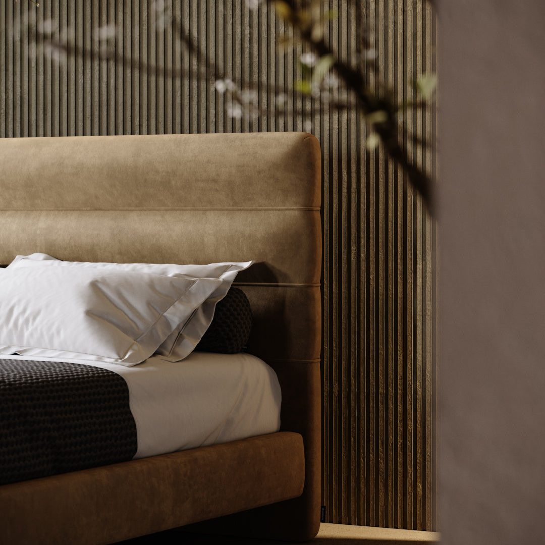 Lit bouclé taupe | Domkapa Yumi