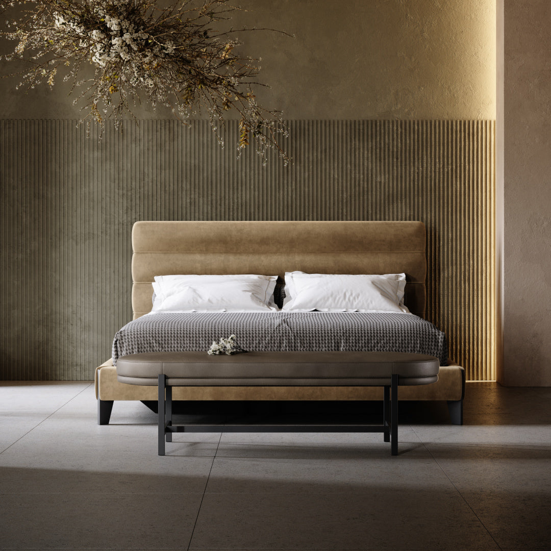 Lit bouclé taupe | Domkapa Yumi