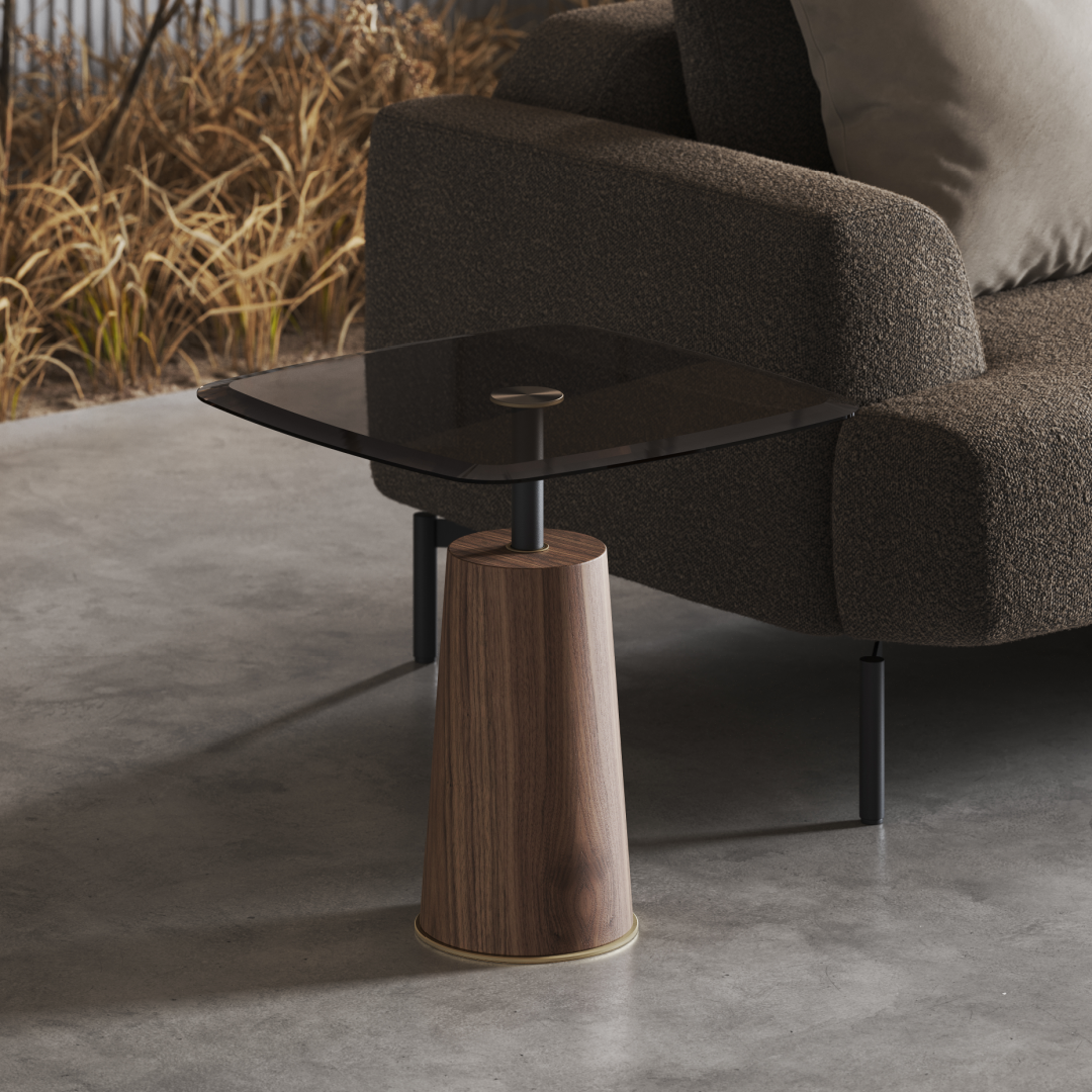 Table d'appoint en verre et beige laqué | Domkapa Panton