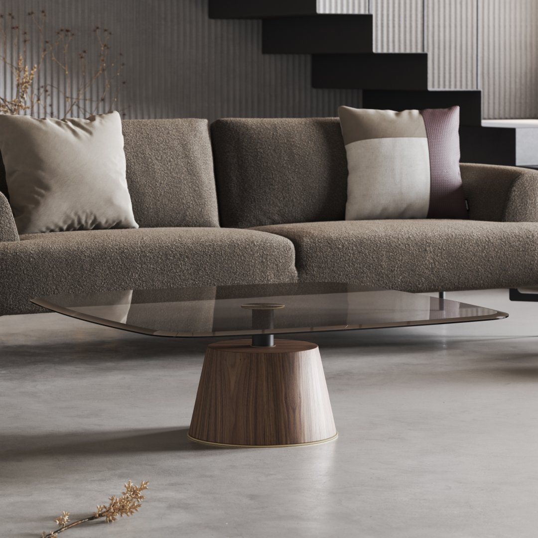 Table basse en verre et noyer mat | Domkapa Panton