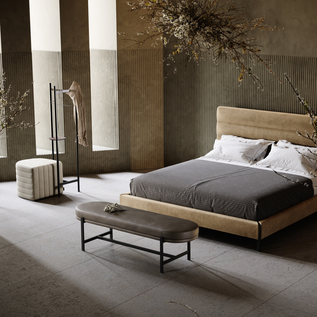 Pouf en velours champagne | Domkapa Zigzag