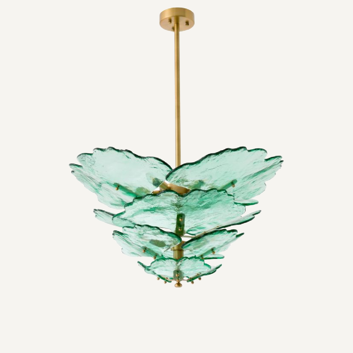 Lámpara de araña dorada en cristal transparente verde | Florina de Eichholtz