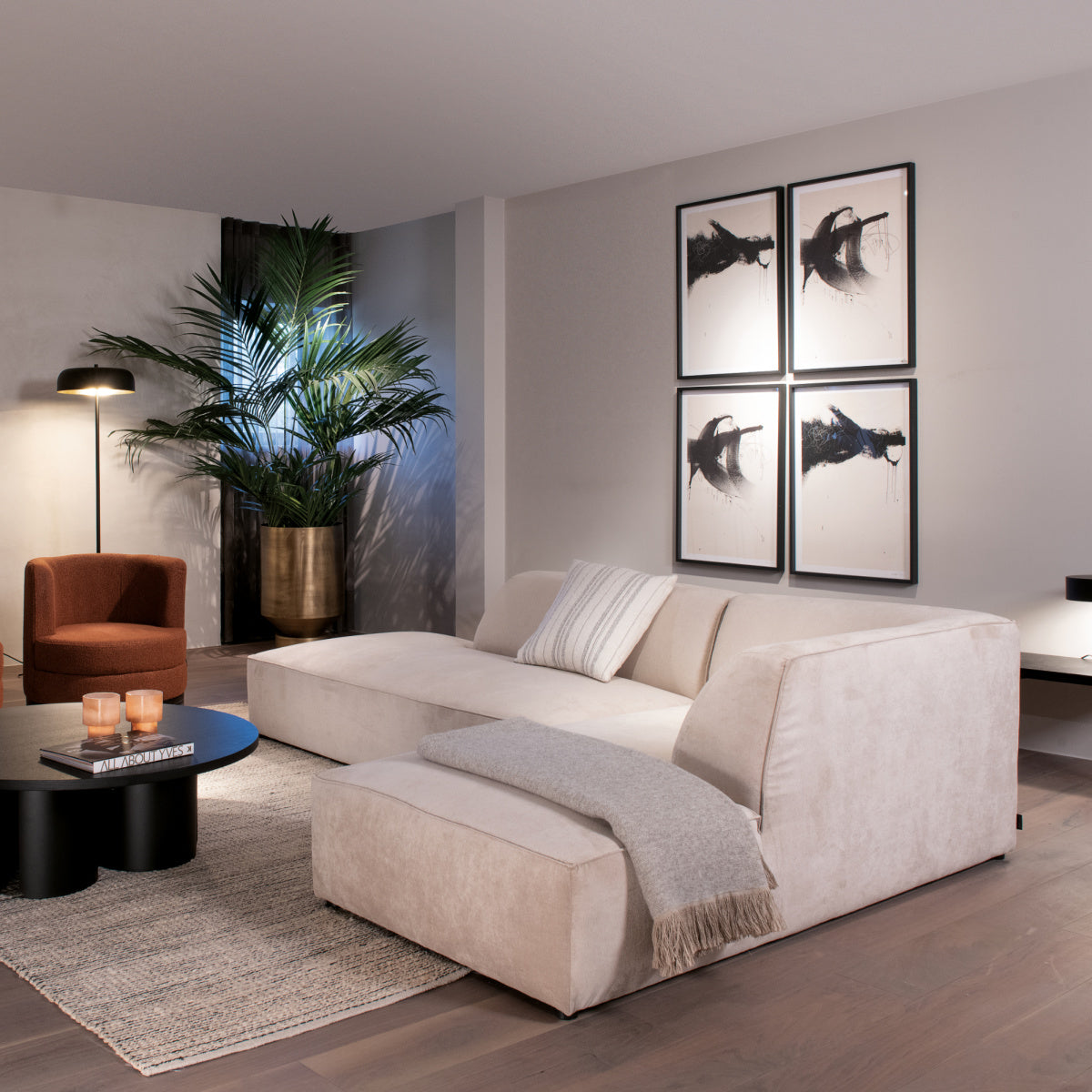 Canapé d'angle gauche en tissu sable | Dôme Deco Cali