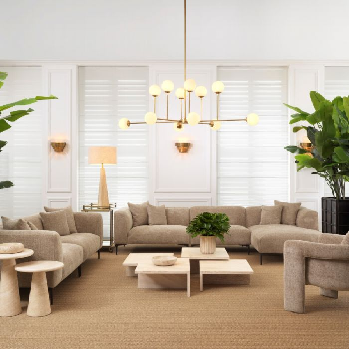 Canapé 3 places avec méridienne en tissu sable | Eichholtz Firenze | REMO-HOME, mobilier et décoration d'intérieur