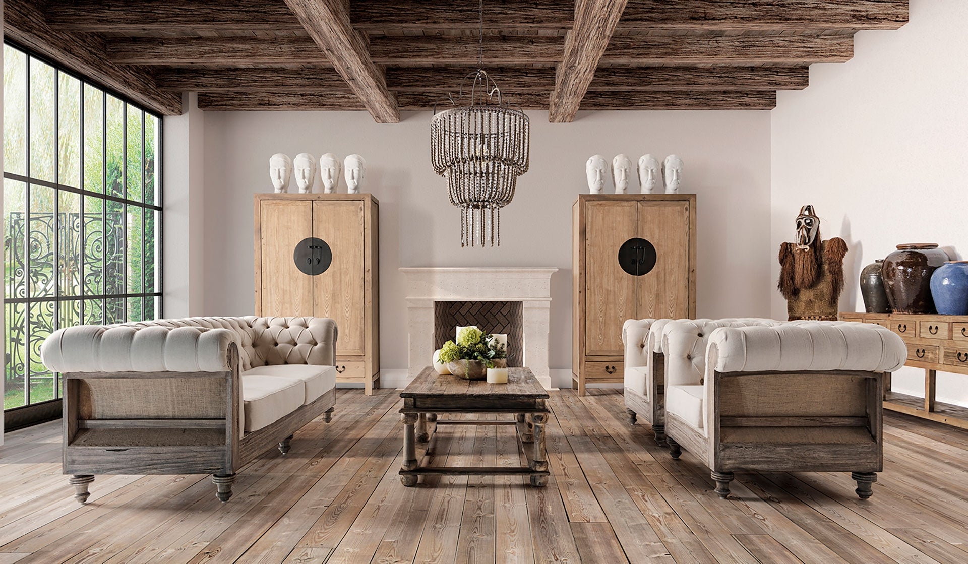 Canapé grand format bois tropical tissu beige | VICAL Gore | REMO-HOME, mobilier design et décoration d'intérieur