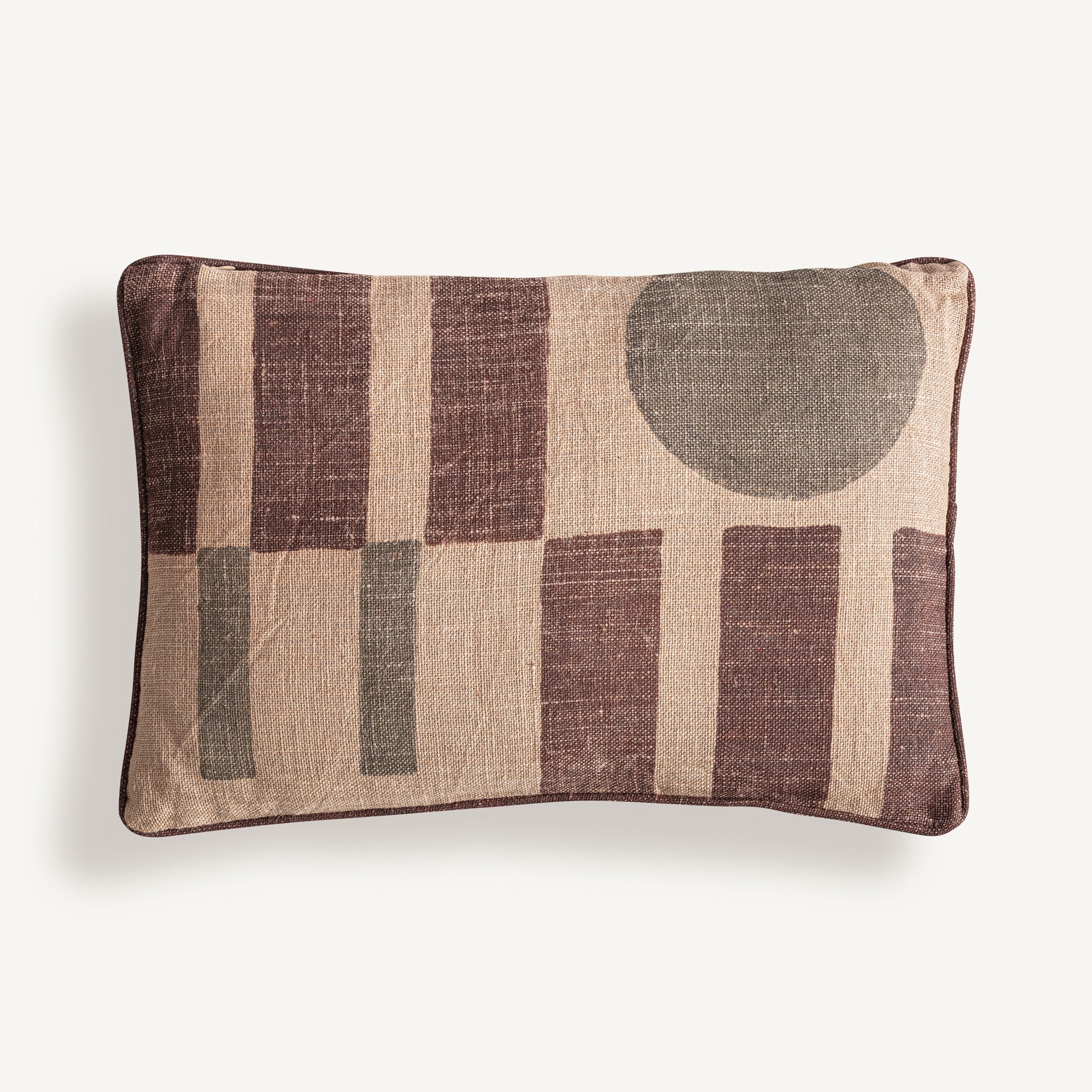 Coussin rectangulaire jute beige et vert | VICAL Anzaty | REMO-HOME, mobilier design et décoration d'intérieur