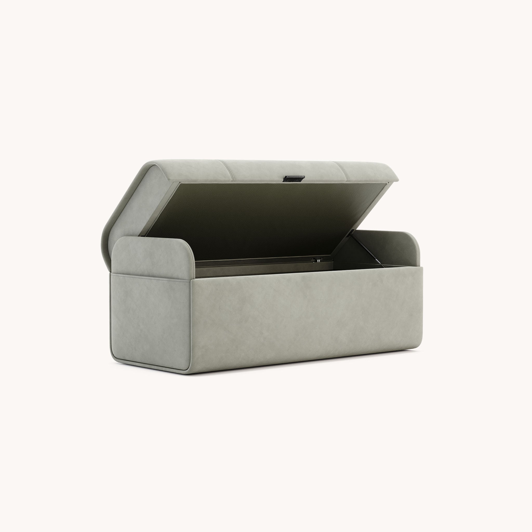 Pouf avec rangement en microfibre vert kaki | Domkapa Adley L