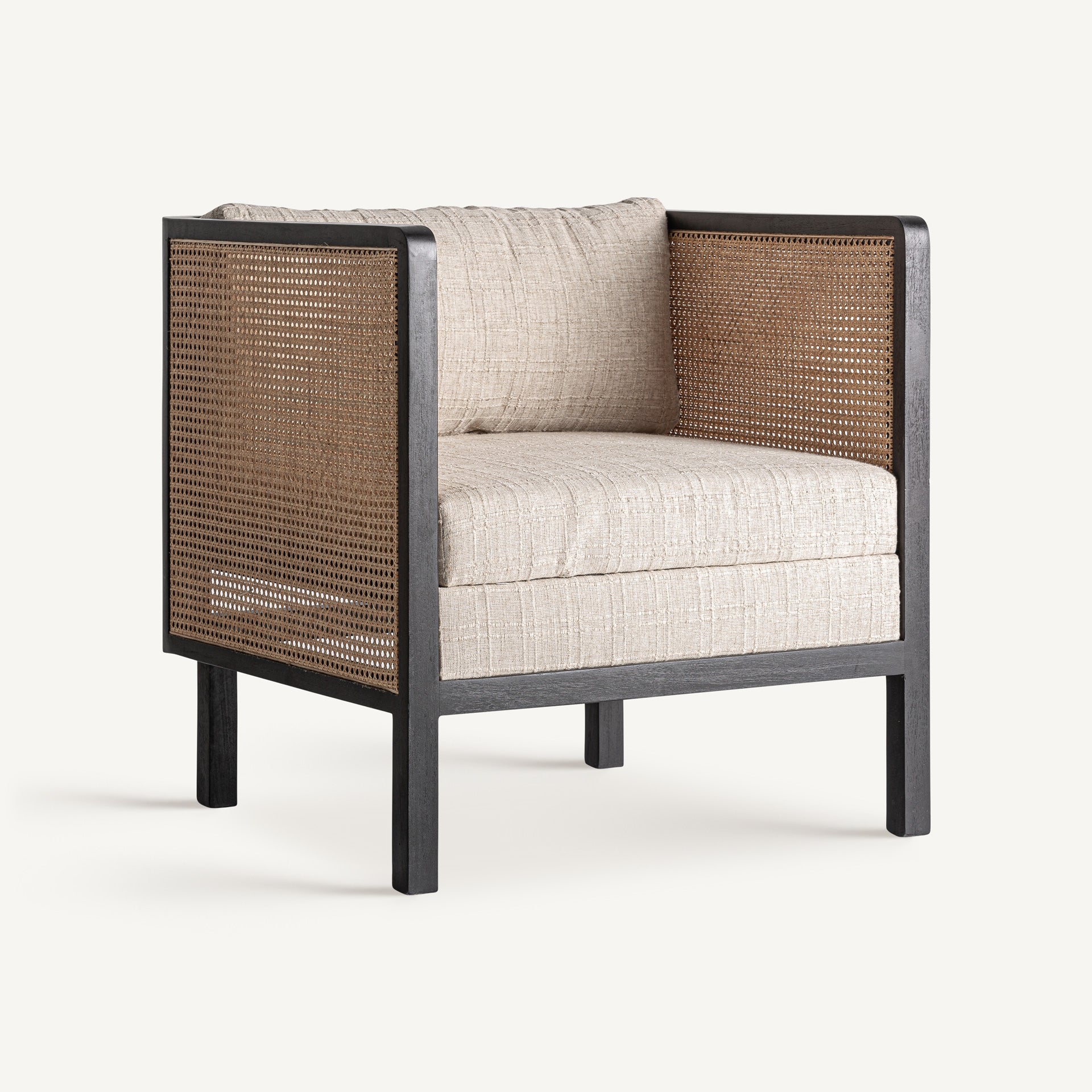 Fauteuil bois de manguier et tissu crème | VICAL Kaleb | REMO-HOME, mobilier design et décoration d'intérieur