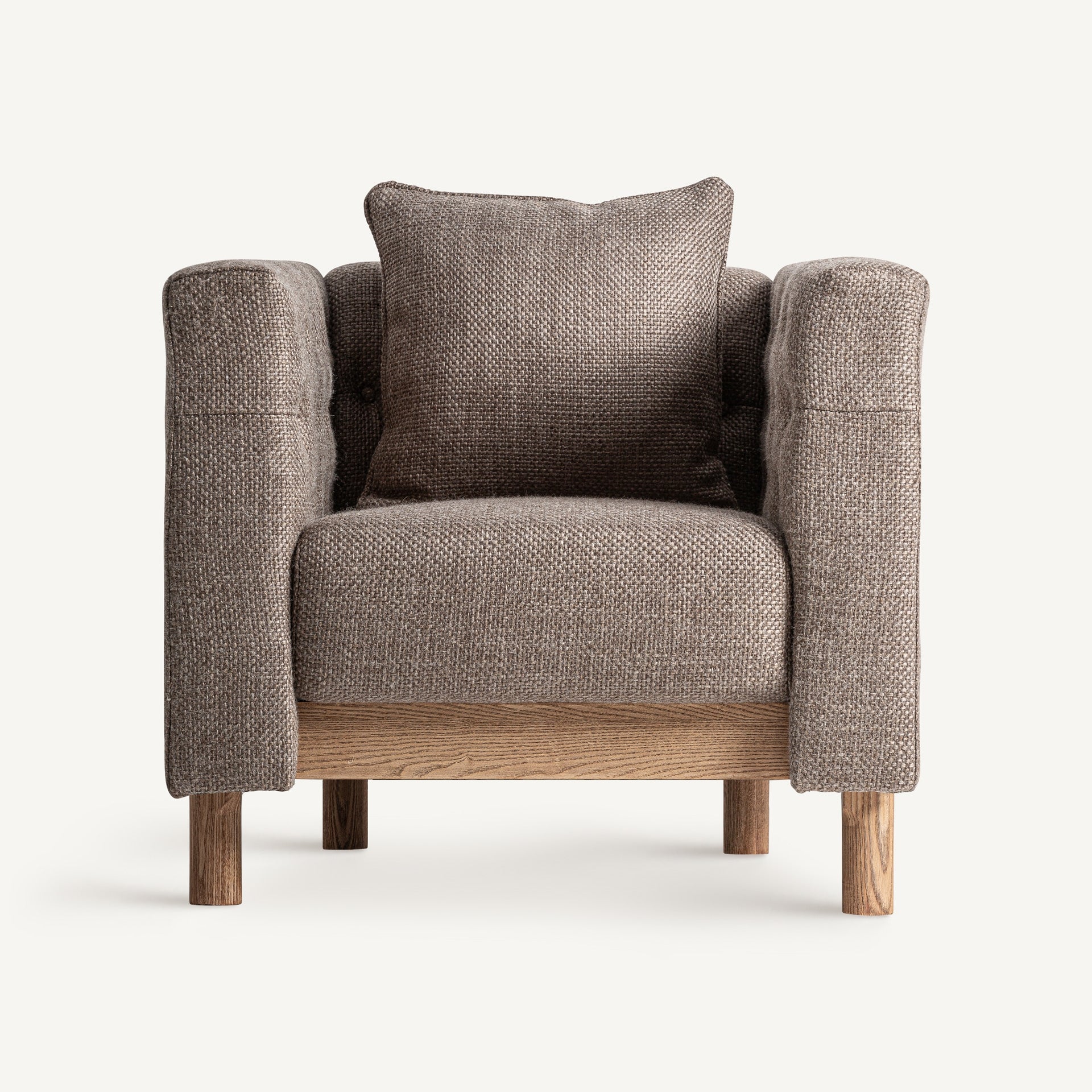 Fauteuil coloniale bois de pin et tissu chiné gris | VICAL Carlton | REMO-HOME, mobilier design et décoration d'intérieur