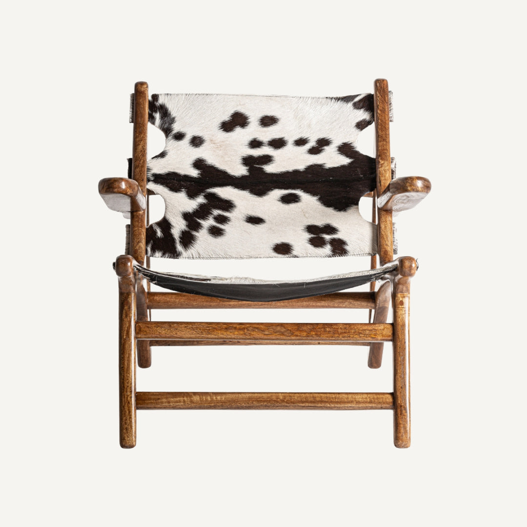 Fauteuil d'appoint en cuir et bois de manguier | Vical Helfaut | REMO, mobilier et décoration d'intérieur