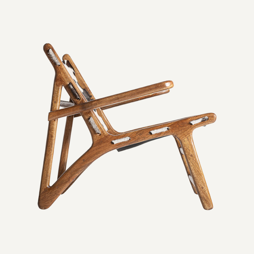 Fauteuil d'appoint en cuir et bois de manguier | Vical Helfaut | REMO, mobilier et décoration d'intérieur