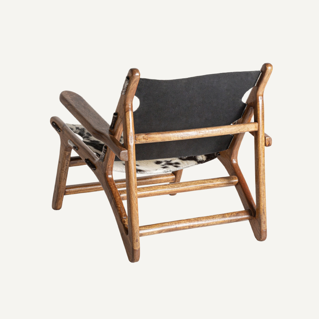 Fauteuil d'appoint en cuir et bois de manguier | Vical Helfaut | REMO, mobilier et décoration d'intérieur