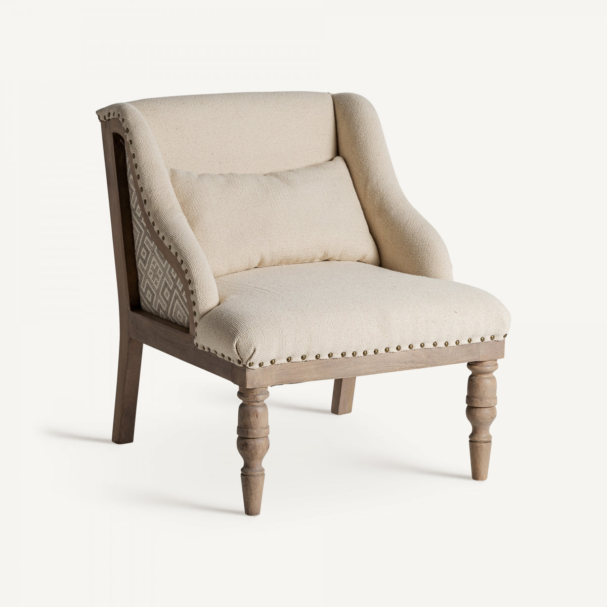 Fauteuil d'appoint en manguier et tissu beige | Vical Objat | REMO-HOME, mobilier et décoration d'intérieur