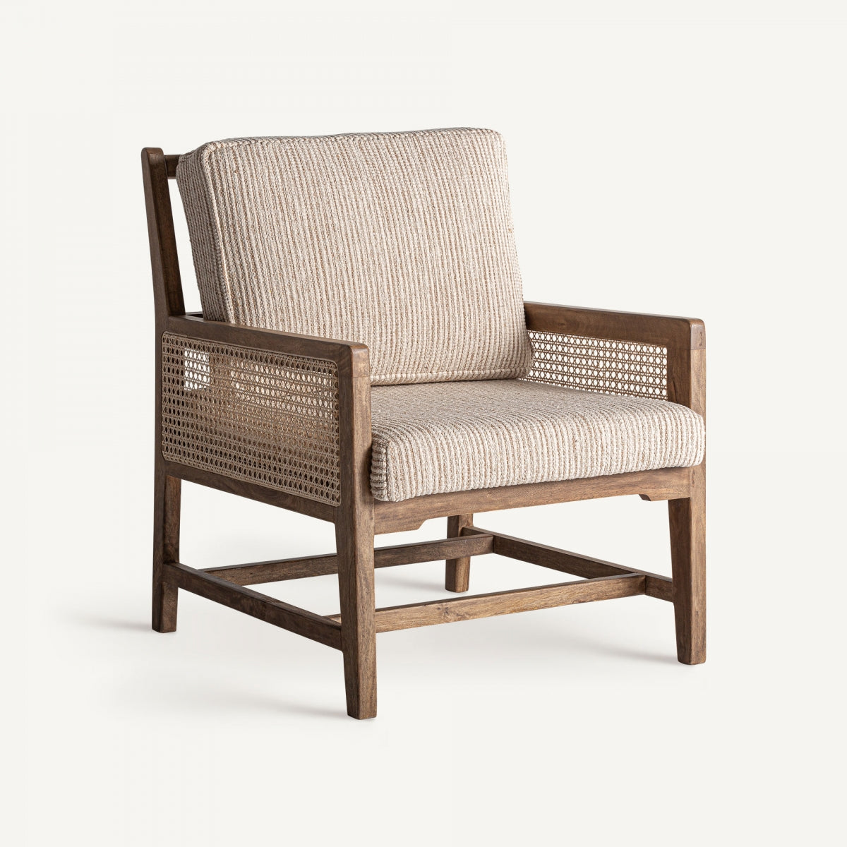 Fauteuil d'appoint en manguier, osier et tissu beige | Vical Romarand | REMO-HOME, mobilier et décoration d'intérieur