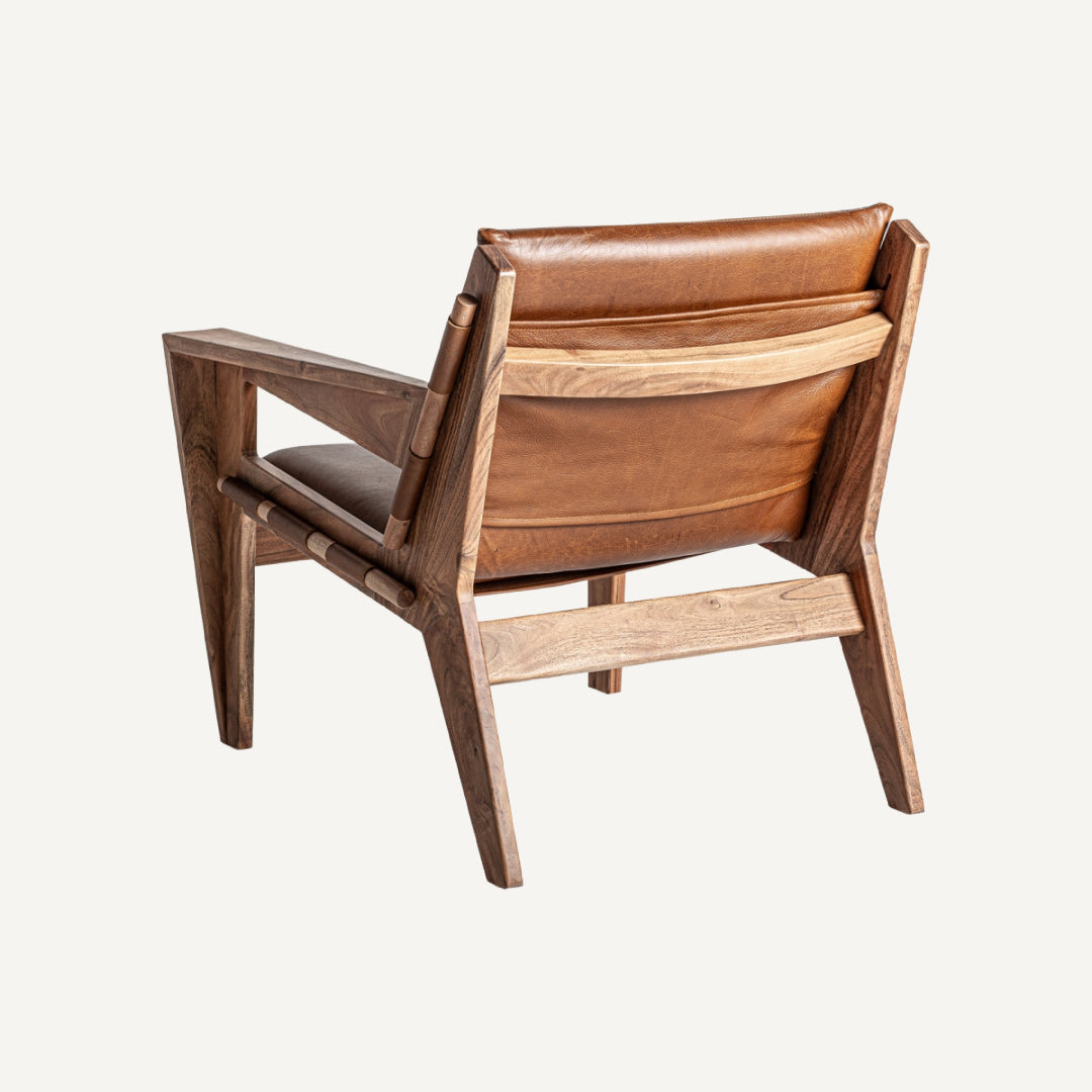 Fauteuil en cuir marron et bois d'acacia | Vical Melle | REMO, mobilier et décoration d'intérieur
