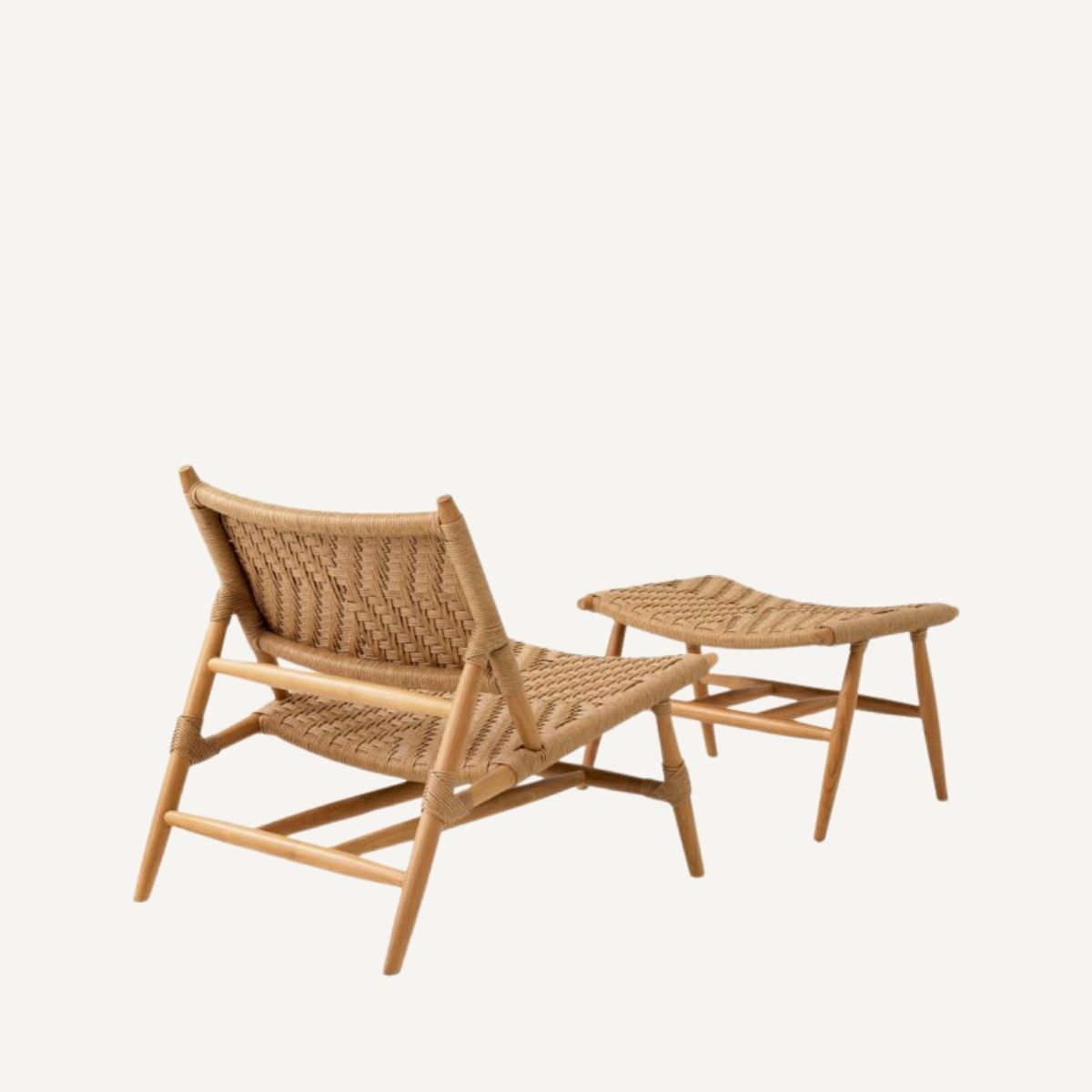 Fauteuil et pouf d'extérieur en teck | Eichholtz Laroc | REMO-HOME, mobilier et décoration d'intérieur.