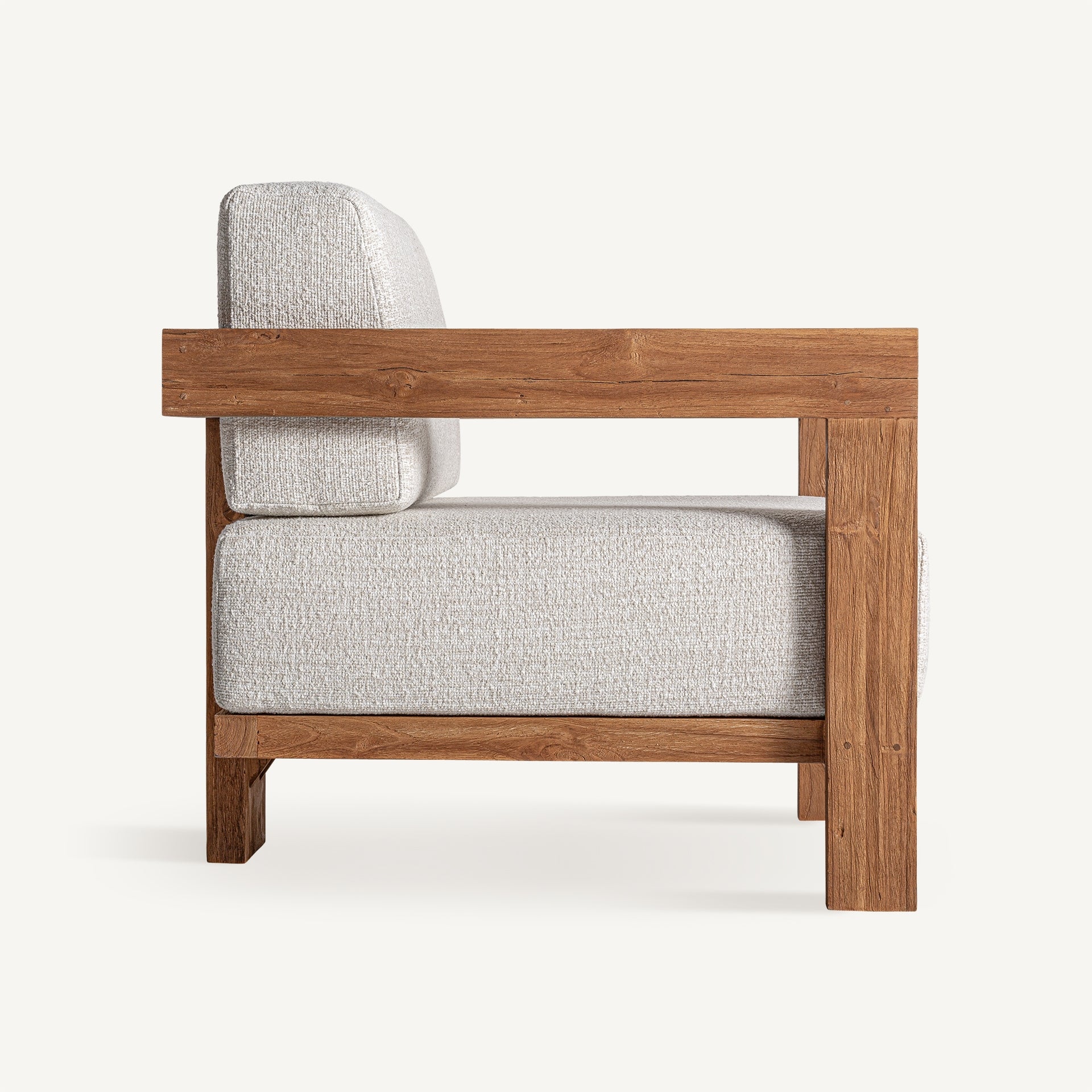 Fauteuil extérieur teck recyclé et tissu beige | VICAL Testa | REMO-HOME, mobilier design et décoration d'intérieur