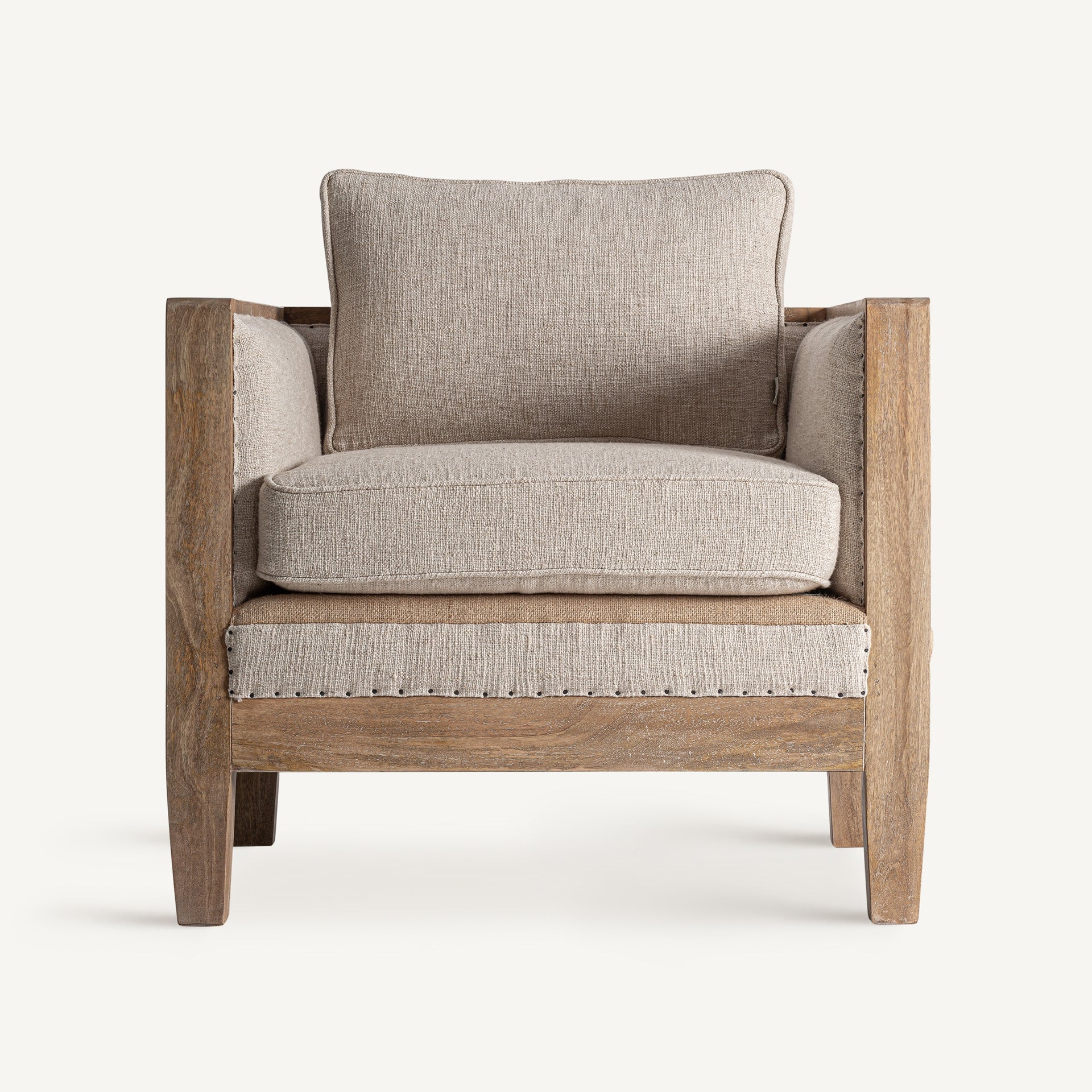 Fauteuil moderne tissu beige en lin | VICAL Grube | REMO-HOME, mobilier design et décoration d'intérieur