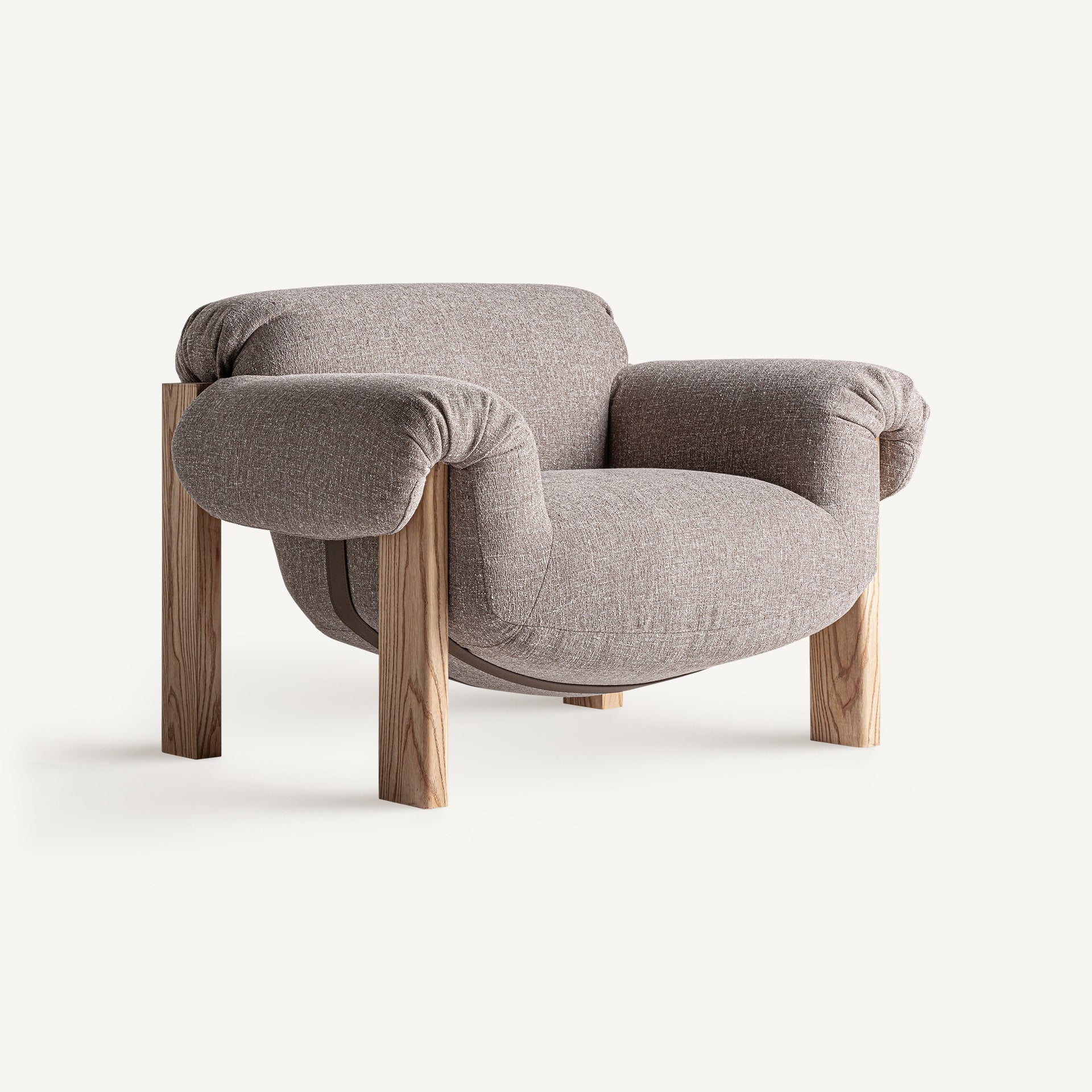 Fauteuil scandi bois de caoutchouc marron et tissu taupe | VICAL Hesse | REMO-HOME, mobilier design et décoration d'intérieur