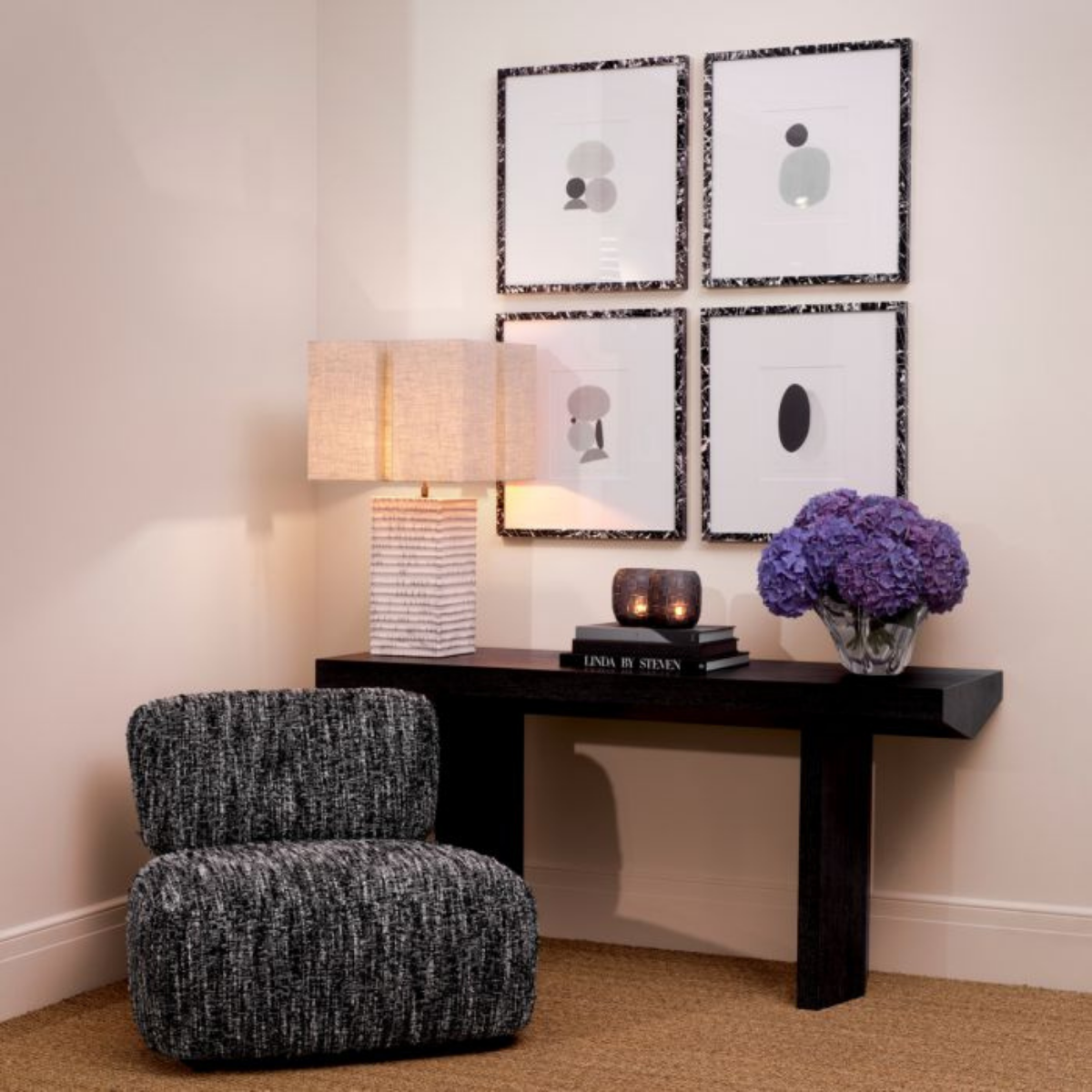 Illustrations en bois noir et blanc (lot de 4) | Eichholtz Ravagni | REMO-HOME, mobilier et décoration d'intérieur