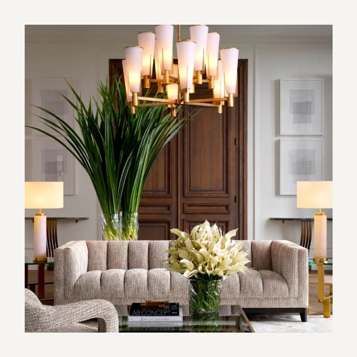 Lustre doré en verre blanc | Eichholtz Dino Double | REMO-HOME, mobilier et décoration d'intérieur