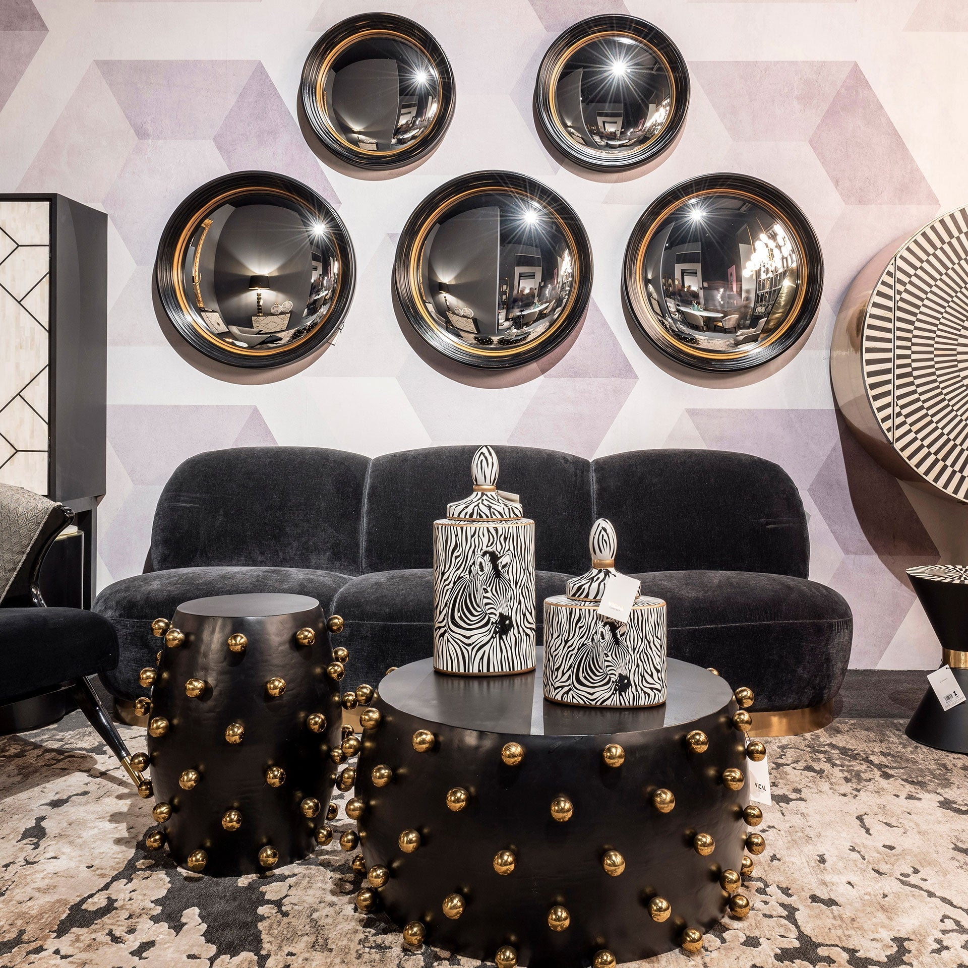 Miroir art déco résine noire et or 54cm | VICAL Haner | REMO-HOME, mobilier design et décoration d'intérieur