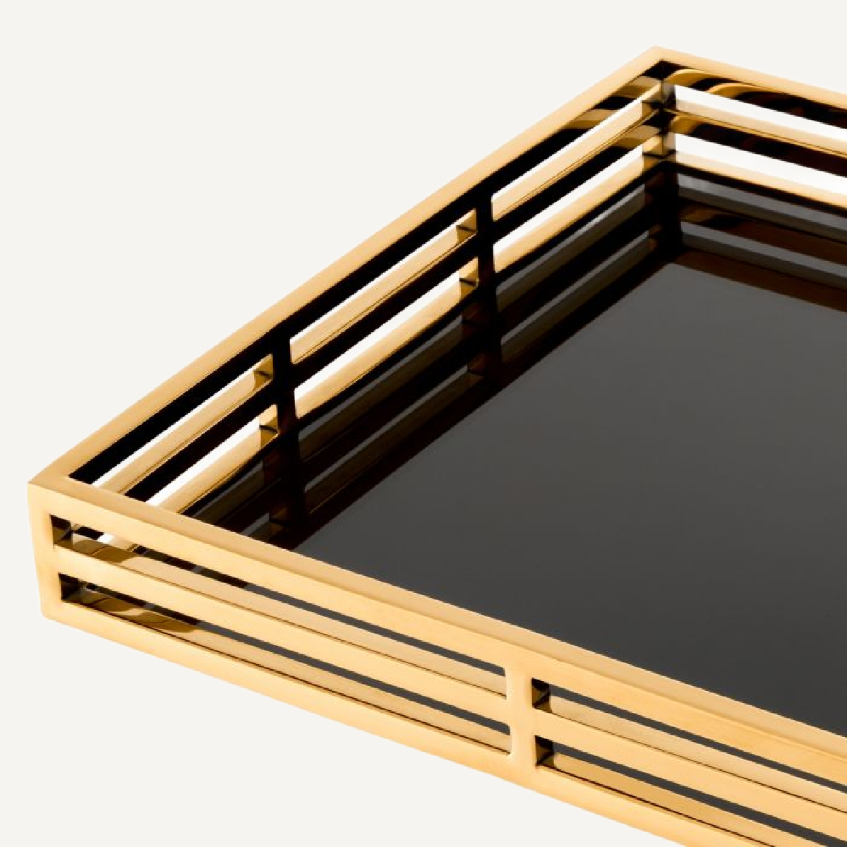 Plateau doré en verre noir | Eichholtz Giacomo | REMO-HOME, mobilier et décoration d'intérieur