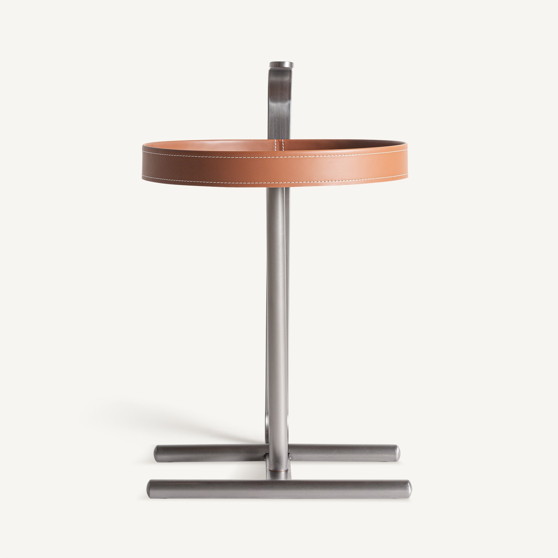 Table basse cylindrique similicuir marron clair et acier | VICAL Geisingen | REMO-HOME, mobilier design et décoration d'intérieur