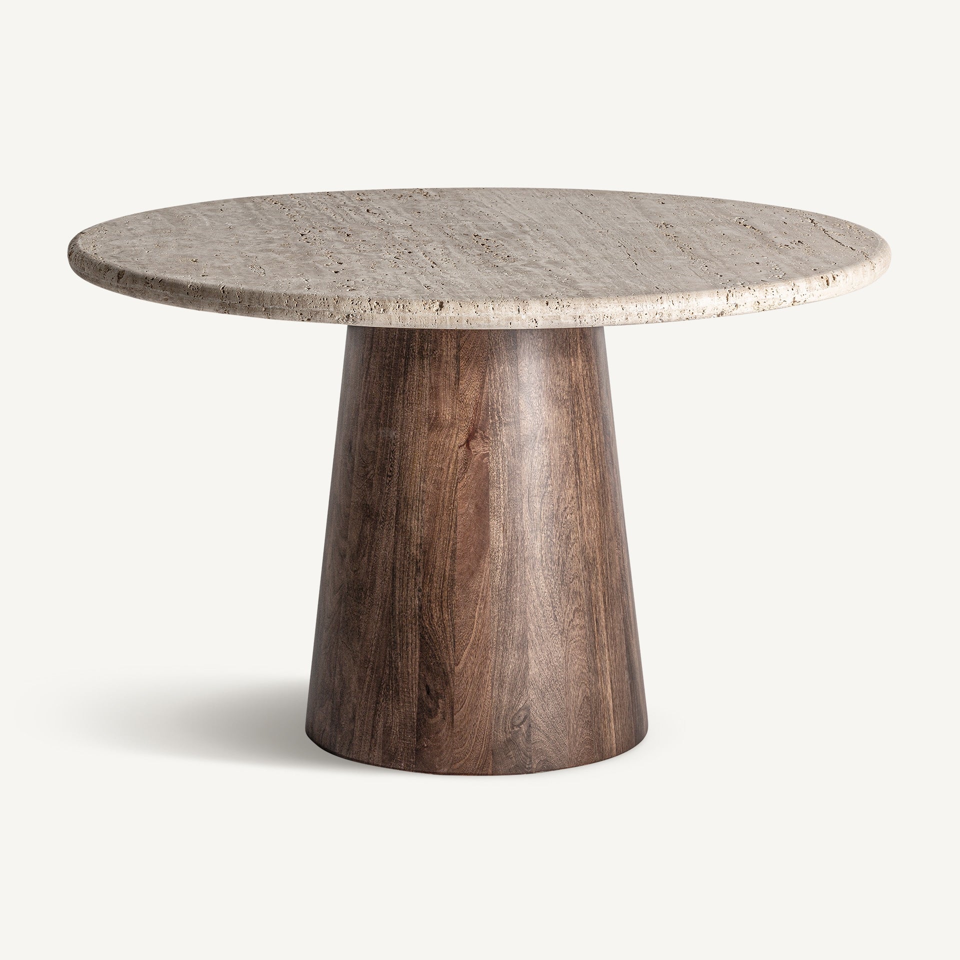 Table de salle à manger ronde en travertin beige et bois | VICAL Varzi | REMO-HOME, mobilier design et décoration d'intérieur