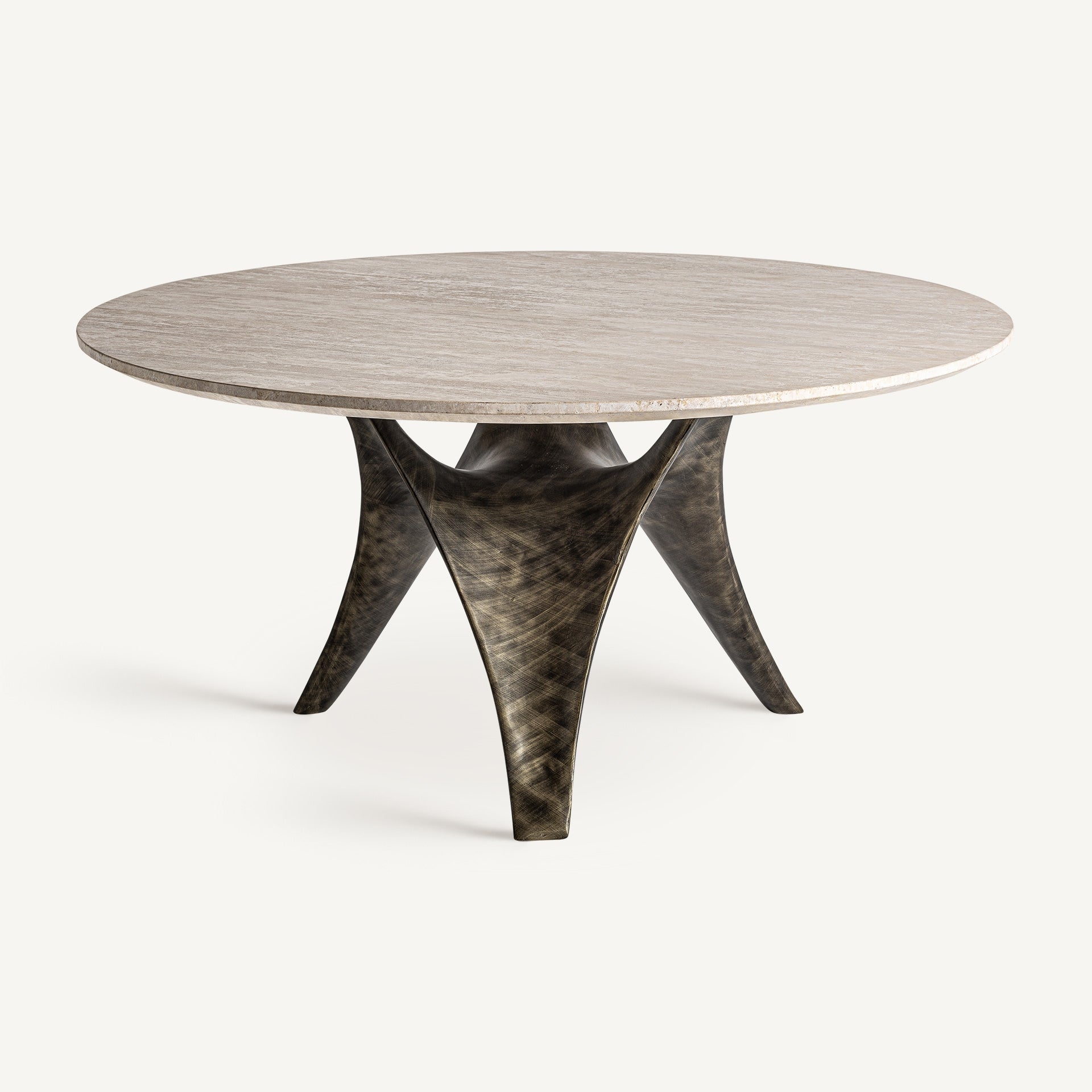 Table ronde travertin beige et acier doré | VICAL Laize | REMO-HOME, mobilier design et décoration d'intérieur